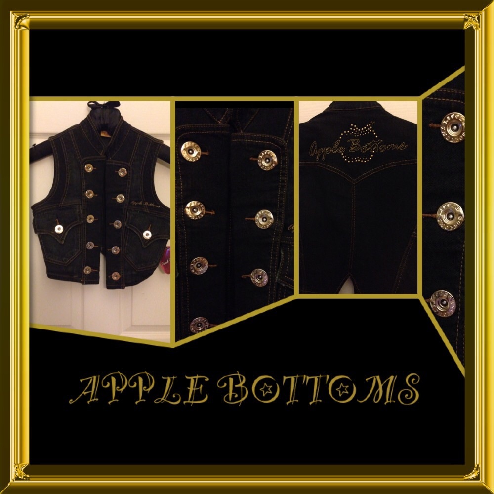 Apple Bottoms Black Denim Military-Style Vest with Gold Buttons